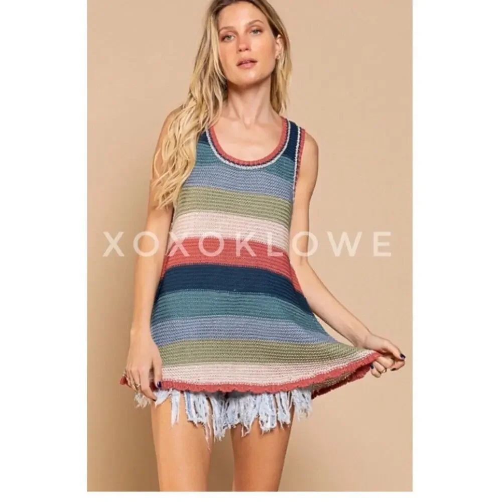 NWOT! POL Striped Sleeveless Sweater Top – Relaxed Fit - Picture 1 of 8